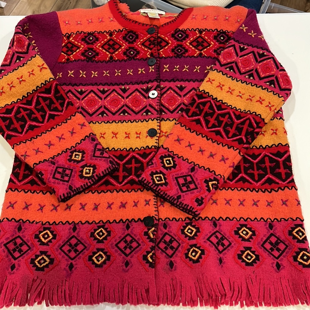 Susan Bristol - L, wool sweater coat/cardigan, southwest style - Picture 2 of 10